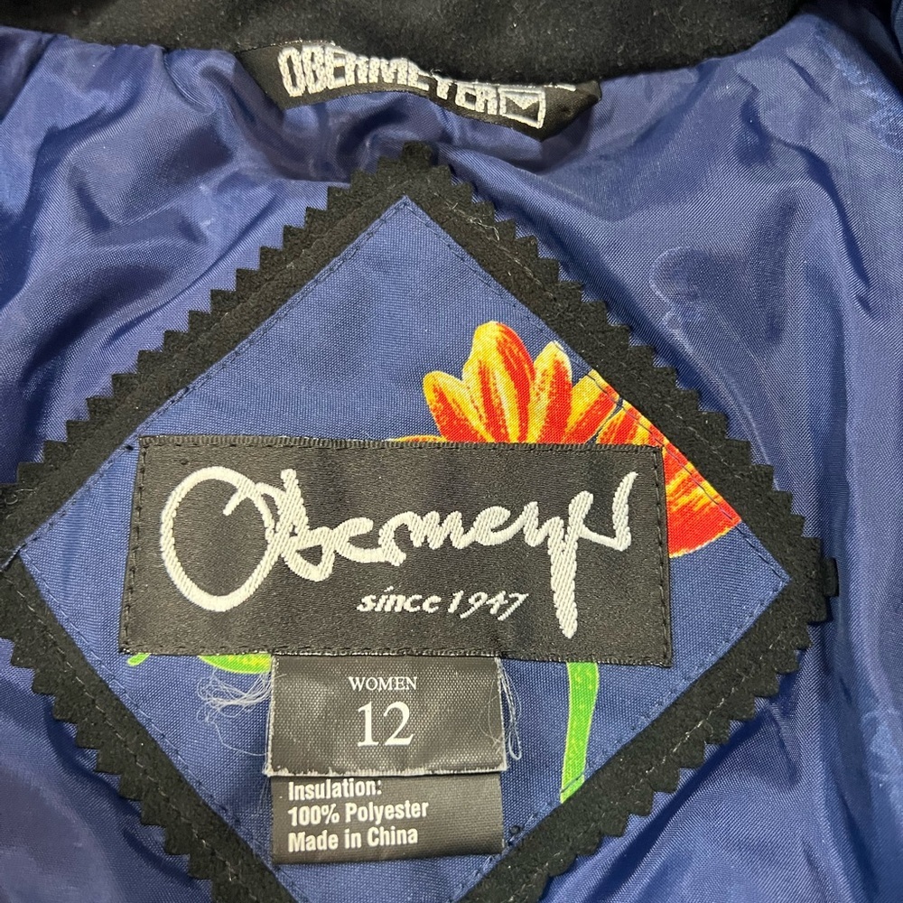 Obermeyer Iris Blue Floral Zip Front Insulated Ski Snowboard Hood Coat Women 12 - Picture 16 of 16